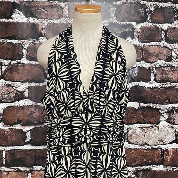 Evan Picone Dress Sleeveless Midi V-Neck Geometric Print Black Tan Size 16 - Picture 7 of 16